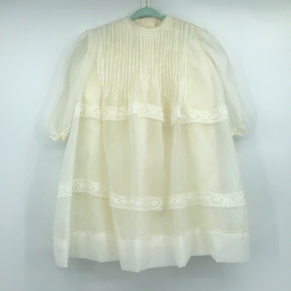 Vintage 70’s Chiffon Lace Christening Gown Wedding Dress Bonnet Booties Set - Picture 16 of 16